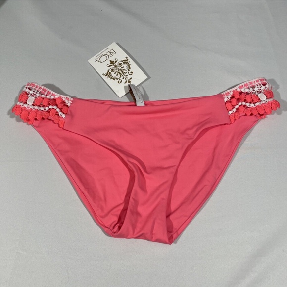 NWT Becca [ Small ] Delilah Avery Crochet-Side Bikini Bottoms in‎ Coral - Picture 2 of 11